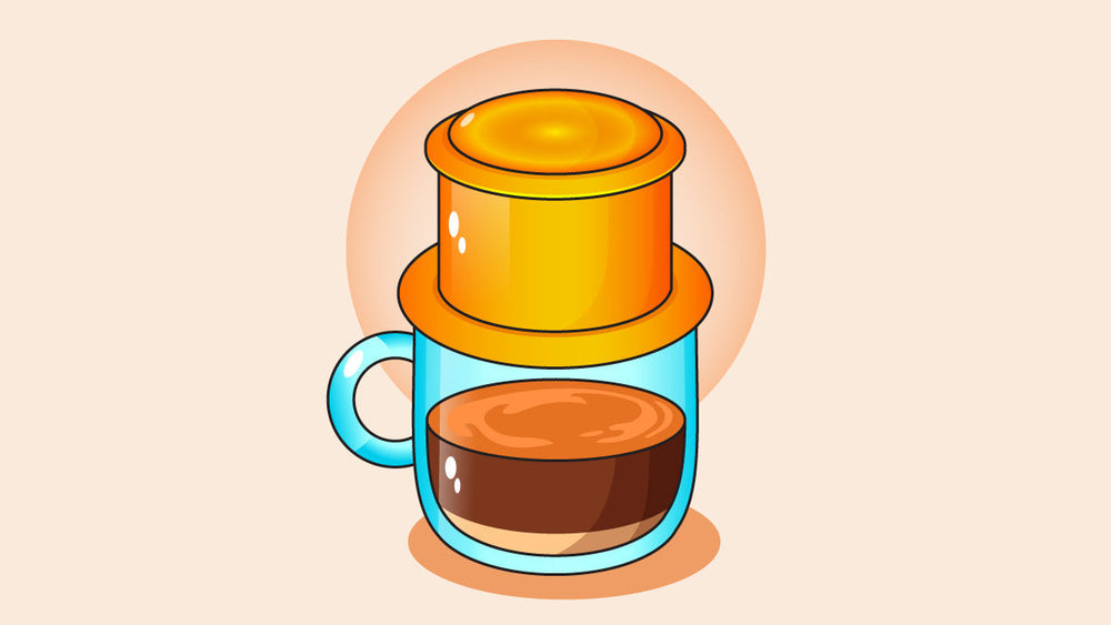 The traditional Phin Filter with a fresh Vietnamese Coffee.