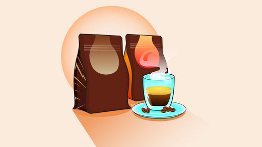 Coffee packs next to a Espresso