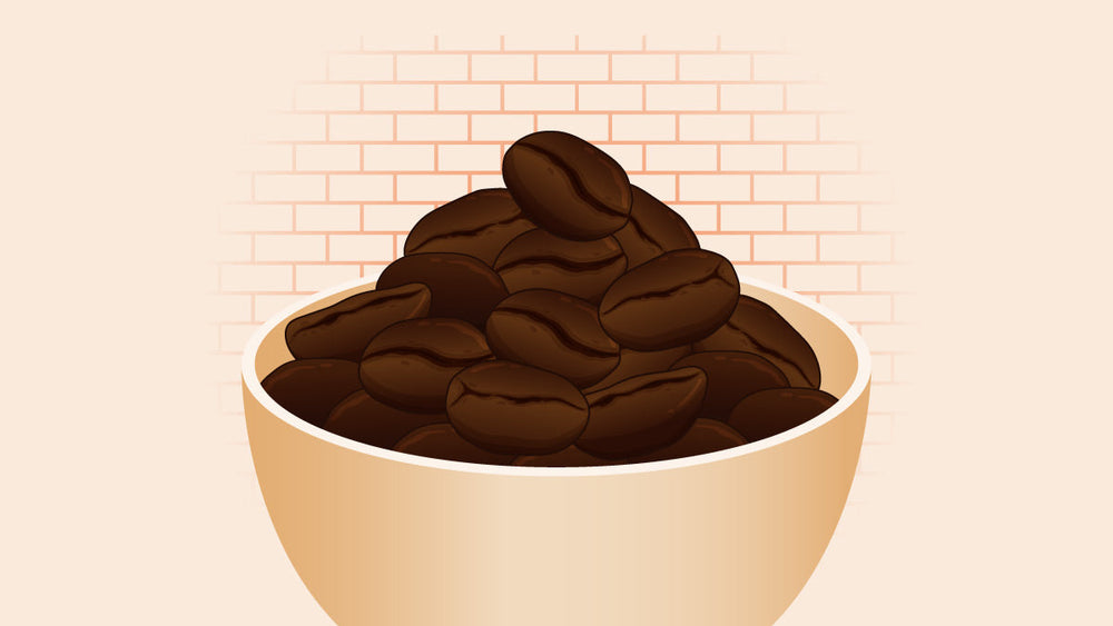 A bowl filled with dark roast coffee beans