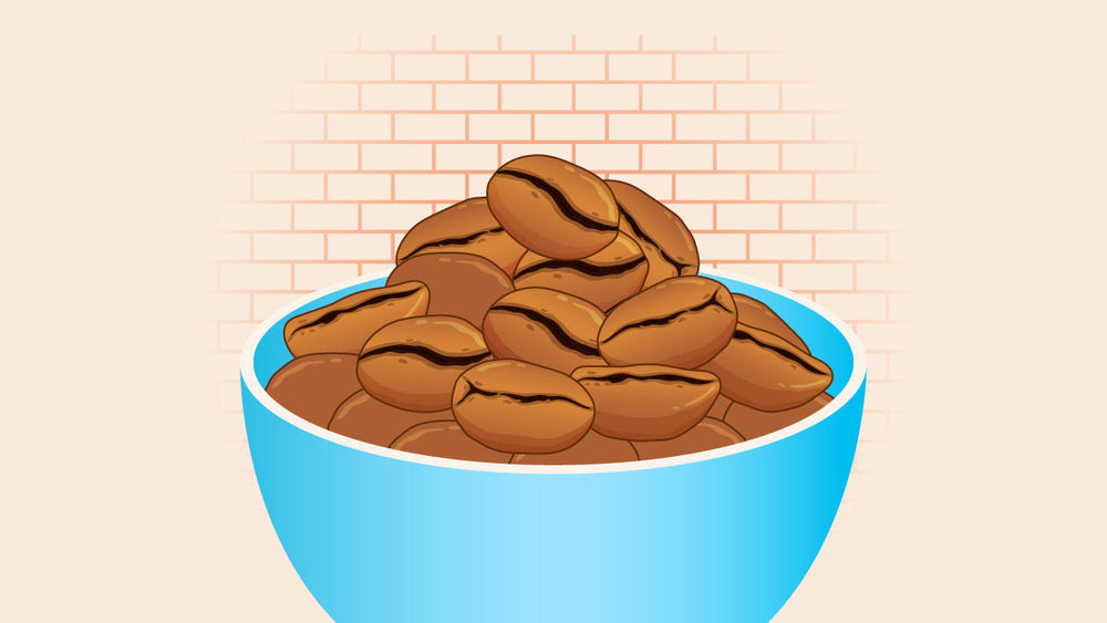 Blue bowl filled with light roast coffee beans