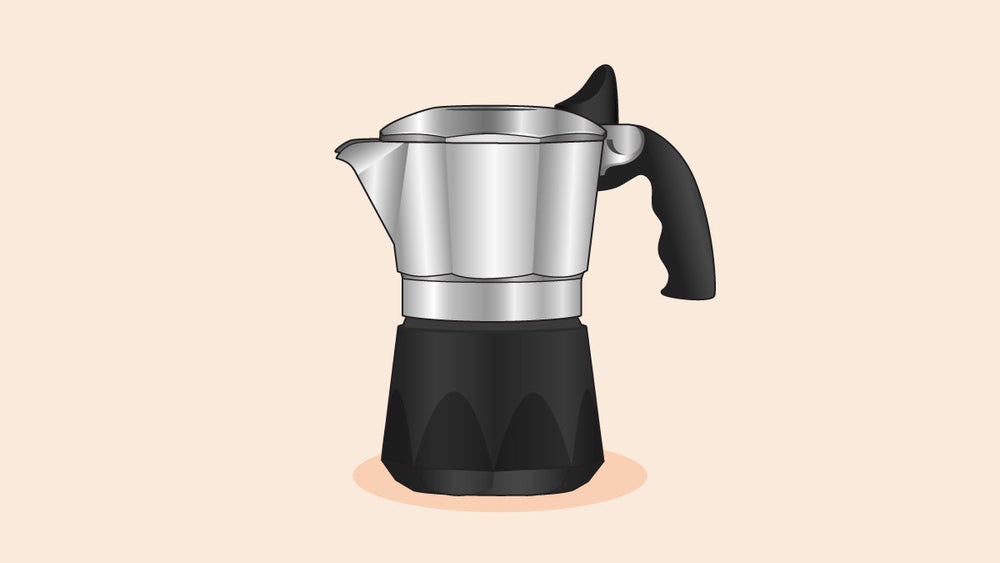 Bialetti Brikka stovetop espresso maker with a silver aluminum top, black lower chamber, and ergonomic handle