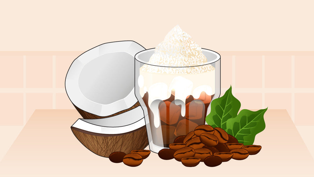 Iced coconut coffee topped with whipped cream
