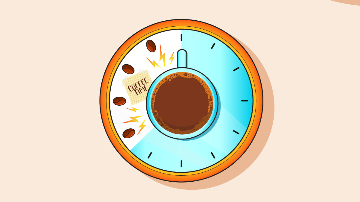 A clock featuring a cup of coffee in the center, with the cup's handle serving as the clock's hand.