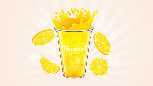 Panera Bread lemonade cup with ice and lemon slices