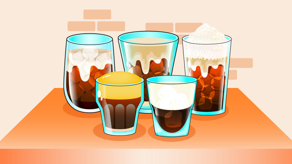 A selection of Vietnamese coffee drinks, including egg coffee, coconut coffee, and iced coffee