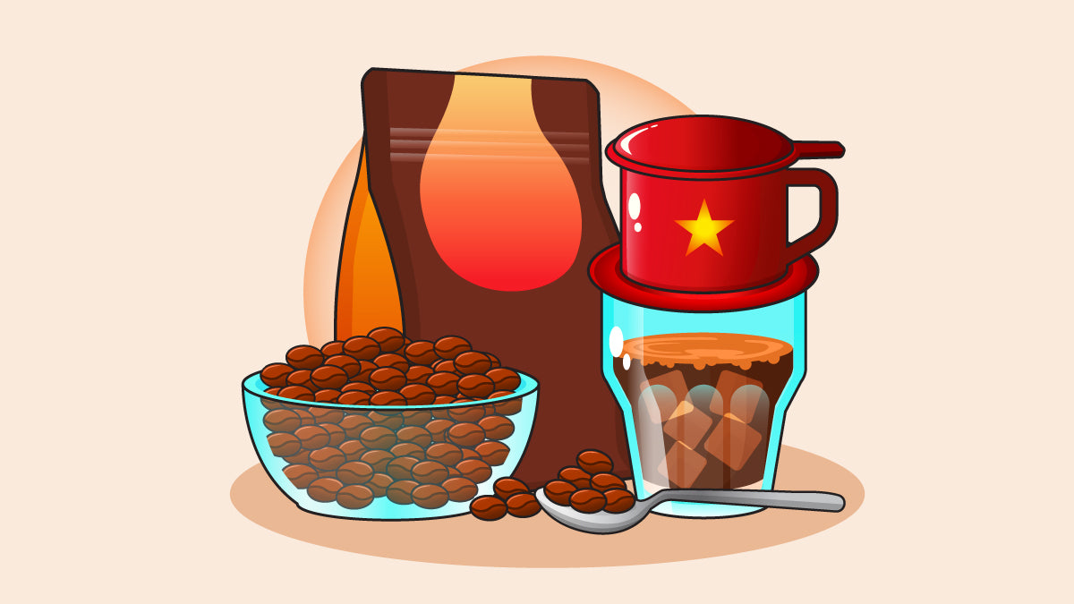 An assortment of Vietnamese coffee products displayed together.
