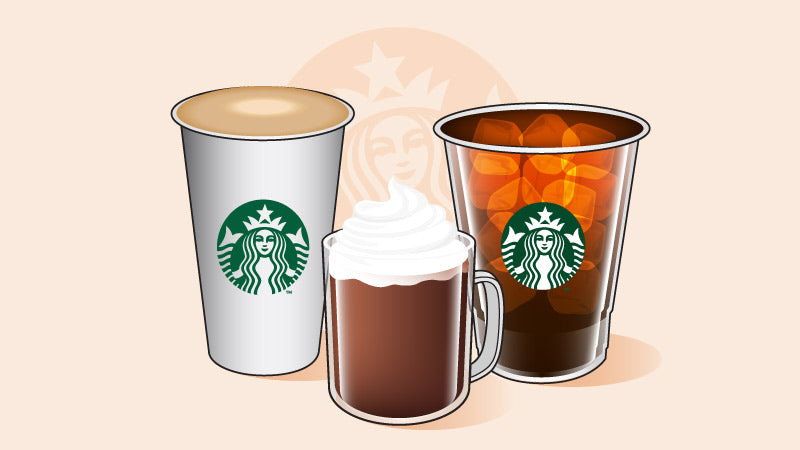 Three Starbucks drinks: latte, iced coffee, and mocha