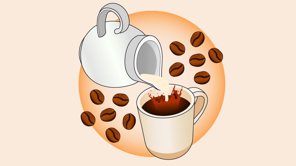 Milk being poured to a cup full of coffee